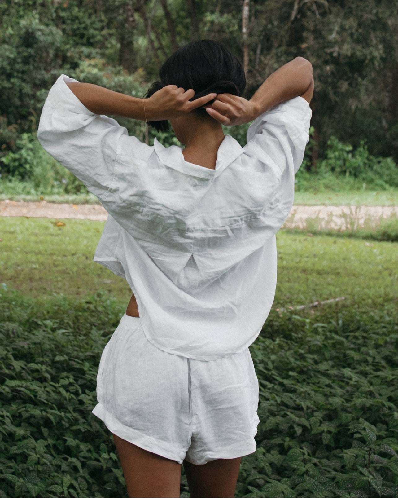 White Linen Sleep Set Detail Back