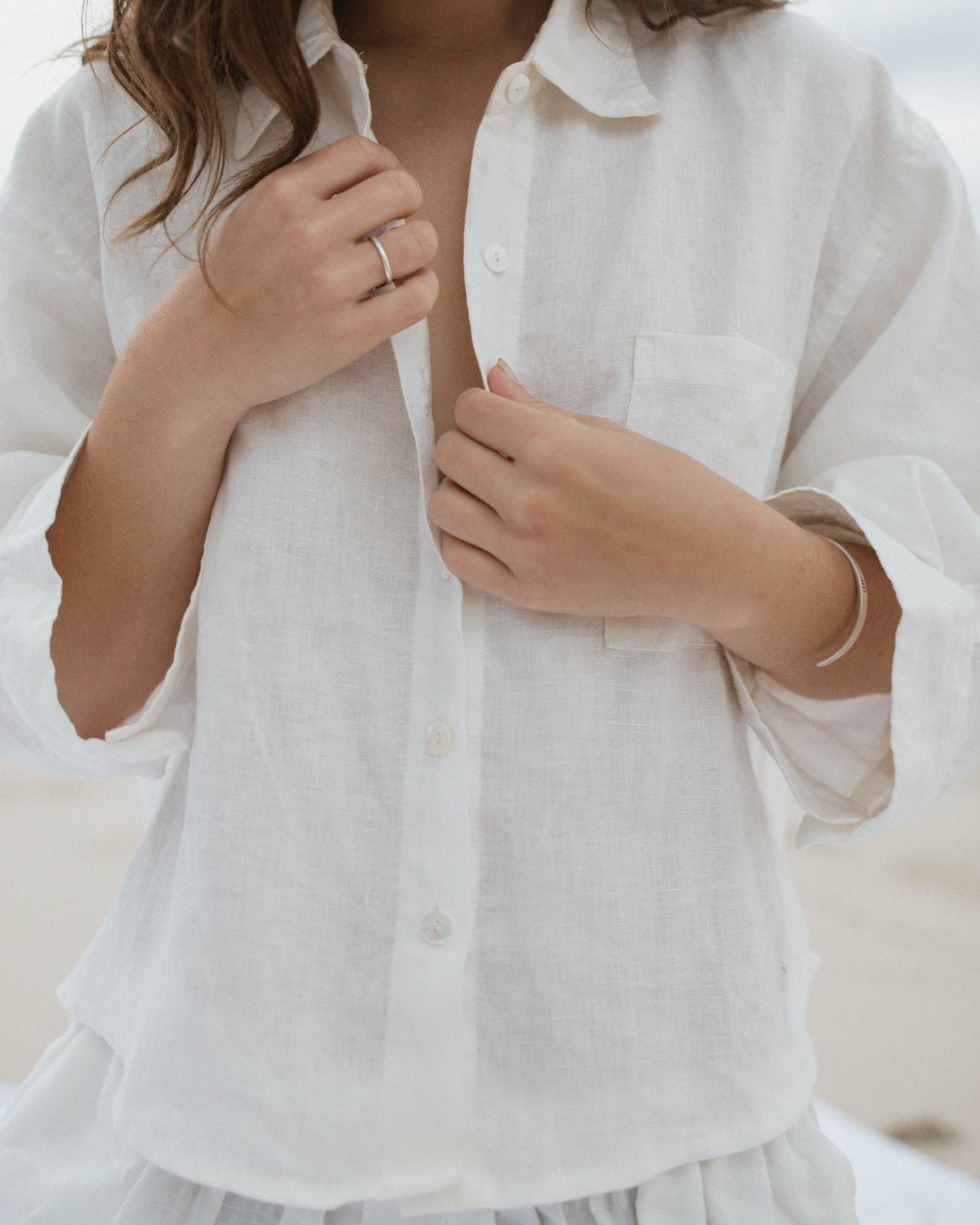 White Linen Sleep Set Detail